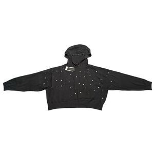 Chaser Black Cropped Embellished Hoodie All Over Jewels Oversized Hoodie Small